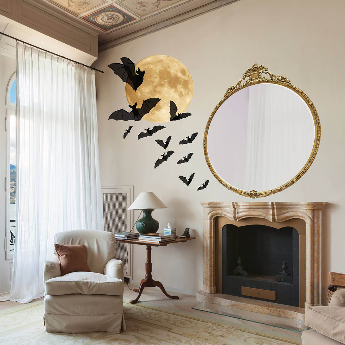 Spooky Bats and Moon Halloween Wall Decor